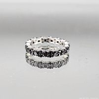 Full view of sterling silver eternity band showing black stones set around entire circumference