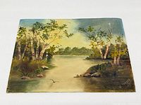 Front view of entire oil on panel landscape painting