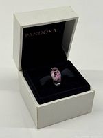 Charm in open Pandora box, angled view