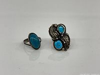 Front view showing both sterling silver turquoise rings