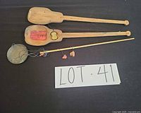 Full view of wooden opium scale parts and weight