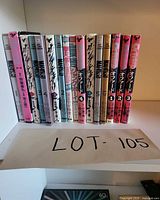 Sixteen manga spines including Junk Boy 1-14 and two additional titles