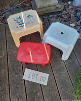 Top view of three stools on deck