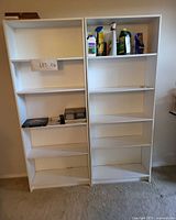 Full front view of pair of bookcases; right unit is the lot item