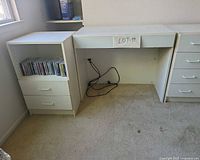 bookcase left, desktop panel centre, dresser right