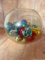 Side view of vase with ornaments inside