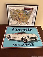 Puzzle and metal sign together for scale