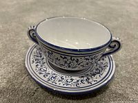 cup on saucer showing pattern and handles