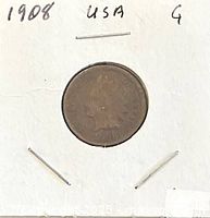 Obverse of 1908 Indian Head cent in 2×2 flip