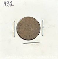 Reverse of 1932 Canadian one cent showing denomination and date