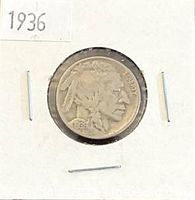 Obverse of 1936 Buffalo Nickel showing Native American profile