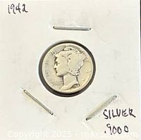 Obverse of 1942 Mercury dime in cardboard flip