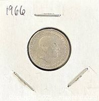 Obverse of 1966 Spanish 50 Centimos coin in cardboard flip