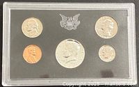 Obverse view of all five proof coins in sealed holder