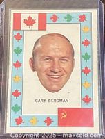 Front of Gary Bergman Summit Series card showing maple leaf border and Soviet flag