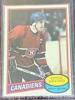 Front of 1980-81 O-Pee-Chee Serge Savard hockey card in sleeve