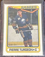 Front of Pierre Turgeon O-Pee-Chee card in sleeve