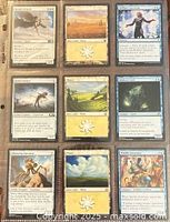 Front view of nine Magic: The Gathering cards in binder sleeve