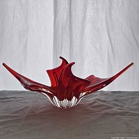 Full view of red freeform Lorraine art glass bowl