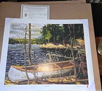 Full view of lithograph with certificate displayed behind