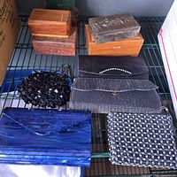 Top view showing all eight bags on shelf