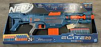 Front of sealed Nerf Elite 2.0 Echo CS-10 box showing blaster, clip, darts