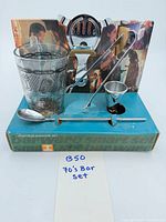 Overall view of boxed five-piece barware set