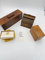 overview of three wooden recipe boxes and blank cards