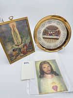 Group shot of framed lithograph, Last Supper plate and unframed lithograph