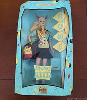 Front of boxed 1999 Bowling Champ Barbie showing doll and accessories