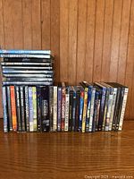 Full view of Blu-ray stack and row of DVD cases