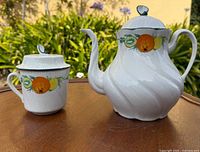 Teapot and lidded cup front view