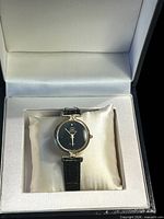 Watch in open presentation box showing dial and strap