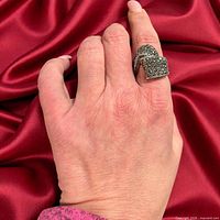 Ring worn on hand showing scale and design