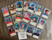 Group view of multiple cards in protective sleeves