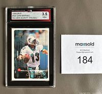 Front of KSA-graded Dan Marino Silver Script promo card in slab