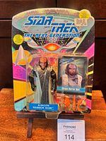Front view of sealed Playmates Star Trek TNG Klingon Warrior Worf figure with collector card (#063210) on blister card