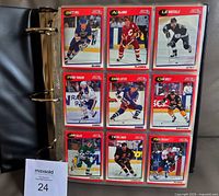 binder open showing nine cards per page