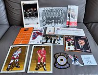 All 15 hockey memorabilia items laid out together