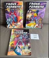 Front covers of all three Transformers graphic novels