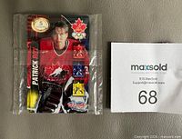 Front view of sealed $5 Patrick Roy Team Canada phone card in plastic wrap