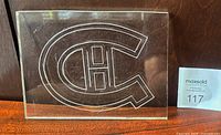Front view showing etched Canadiens logo on clear acrylic