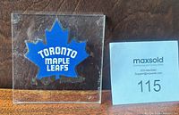 Front view of acrylic square showing Toronto Maple Leafs logo