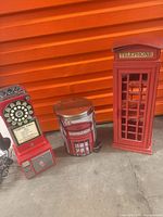 All three red London decor items together