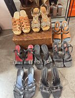 All eight pairs grouped on floor and basket