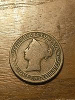 Obverse of coin showing Victoria portrait and Greek key border