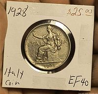 Obverse of 1928 Italy 1 Lira coin in flip