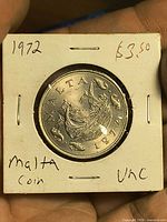 Obverse view of 1972 Malta 10 cents coin in 2x2 holder