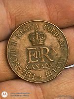 Reverse: crown over EIIR, legend ELIZABETH II REGINA CORONATA MCMLIII CANADA