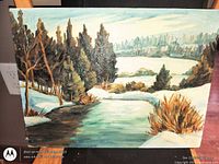 Full view of winter landscape oil painting